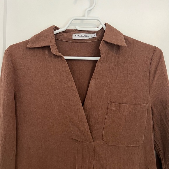 MISSLOOK Brown Tunic Long Sleeve Shirt - Picture 2 of 6
